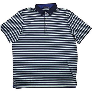 Greyson Golf Shirt Mens XXL Navy Blue Striped Polo Stretch Casual Wolf Button